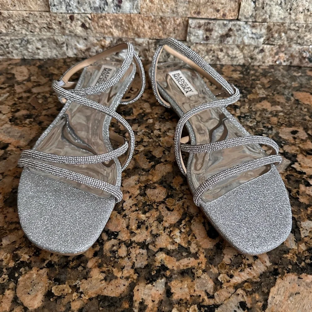 Badgley Mischka Women Ivie Embellished Strappy Flat Sandals Silver - Picture 6 of 9